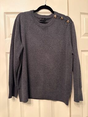 Donna Karan Gray Crewneck Sweater Set with Gold Button Detail